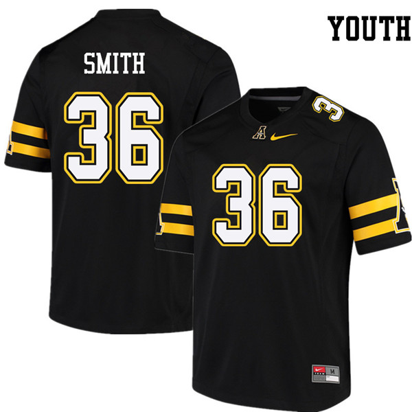 Youth #36 Kaiden Smith Appalachian State Mountaineers College Football Jerseys Sale-Black